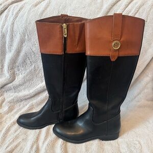 Tommy Hilfiger Women's Black and Brown Shano Knee High Boots Size 6.5